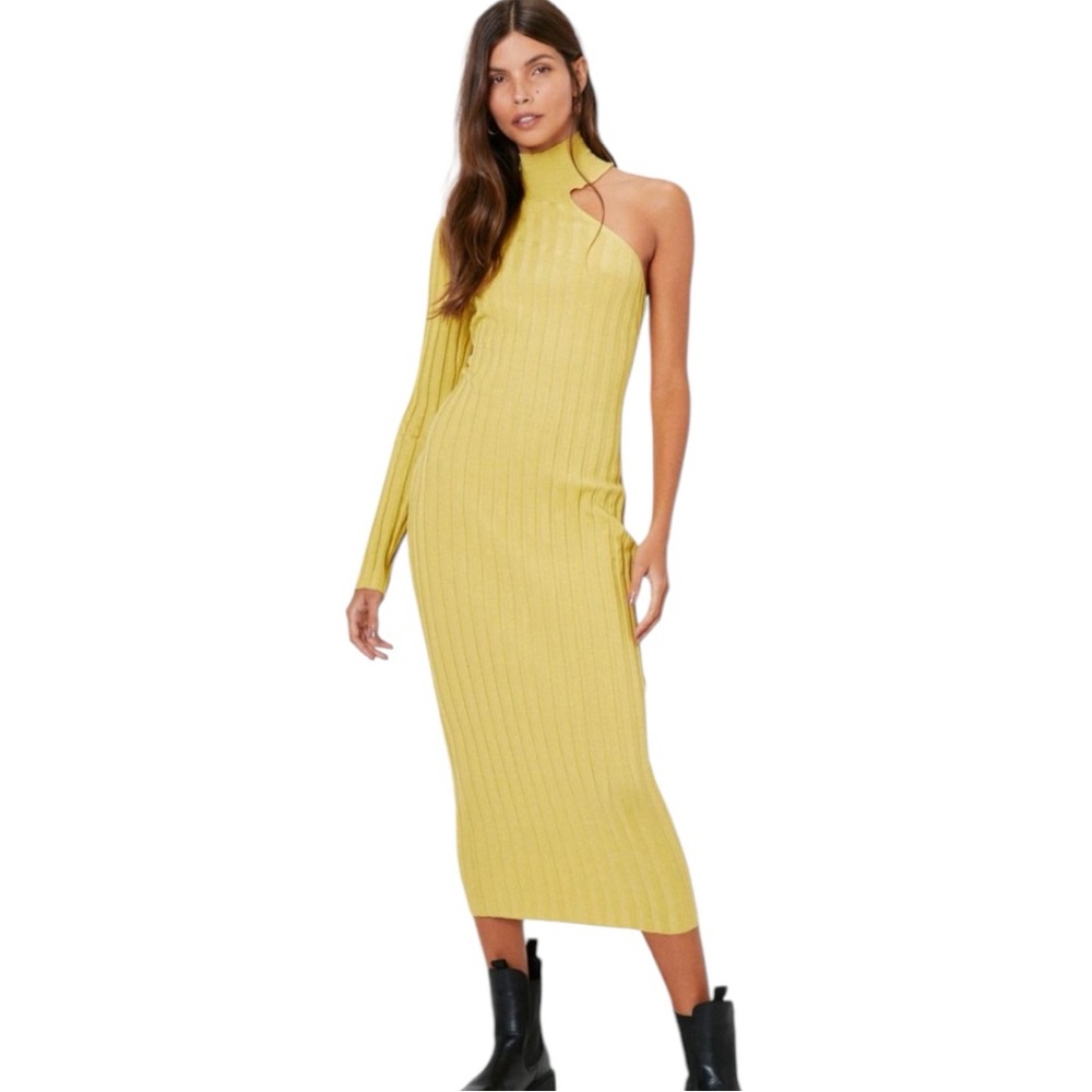 Nasty Gal Wide Ribbed Knit One Shoulder Midi Dress